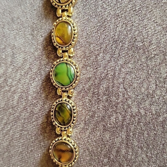 VTG Western Irridescent Cabochon Goldtone Linked Bracelet - Picture 5 of 11